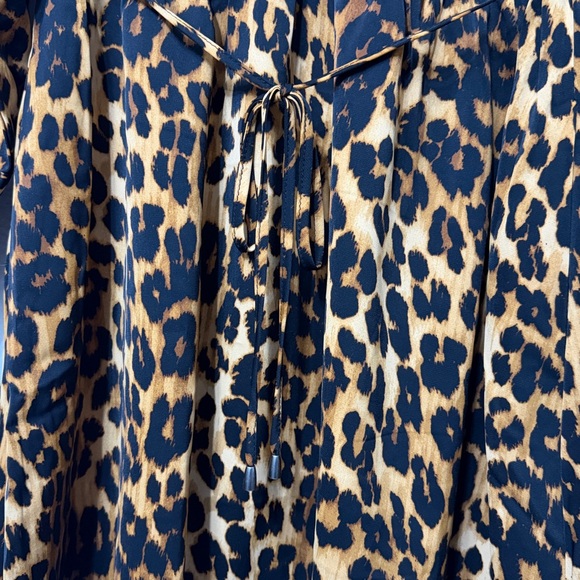 Sam Edelman Satin Collar Neckline Long Sleeve Leopard Mini Shirt Dress - Picture 4 of 11
